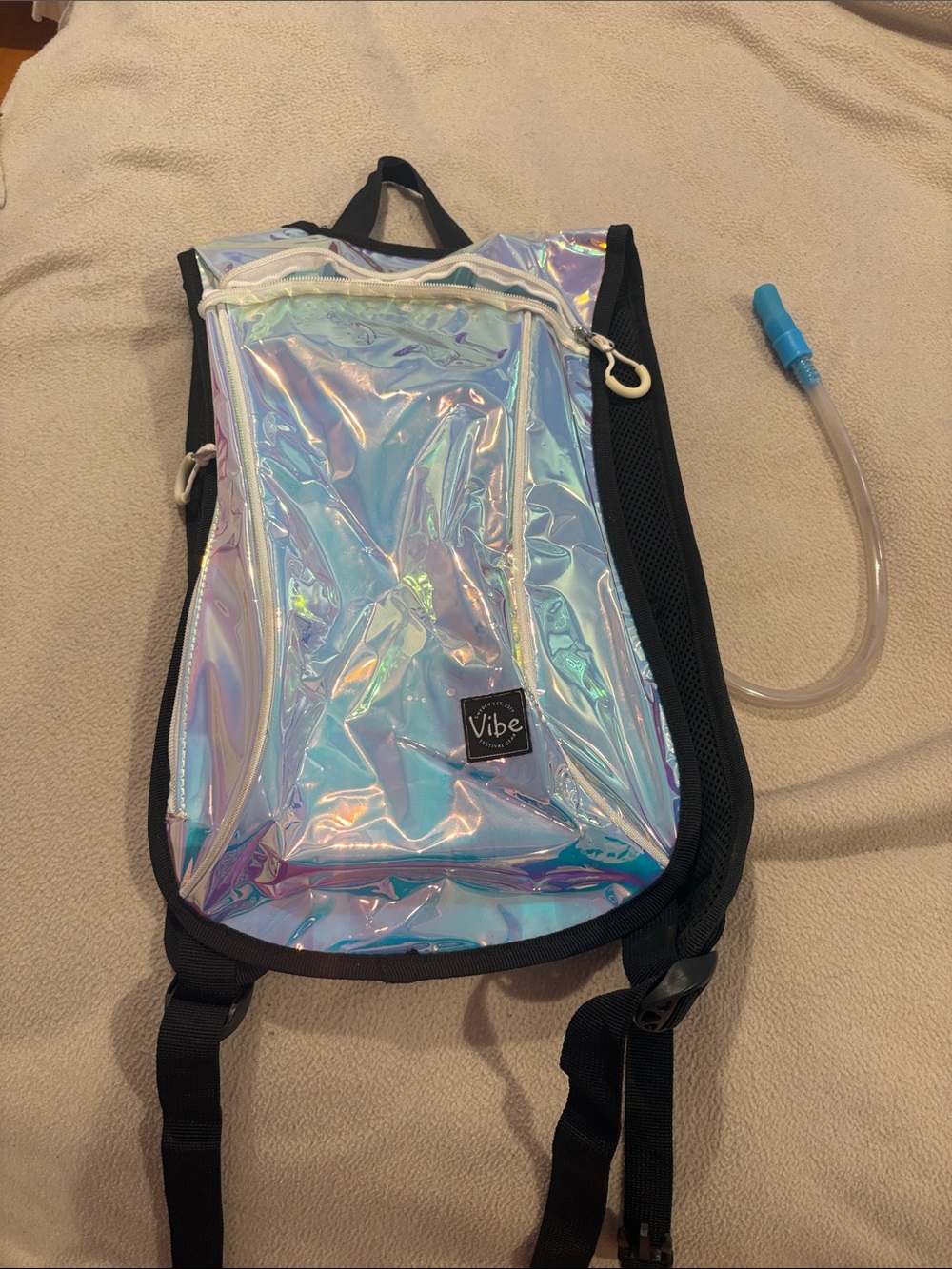 Vibe Iridescent Holographic Hydration Backpack with Black Straps